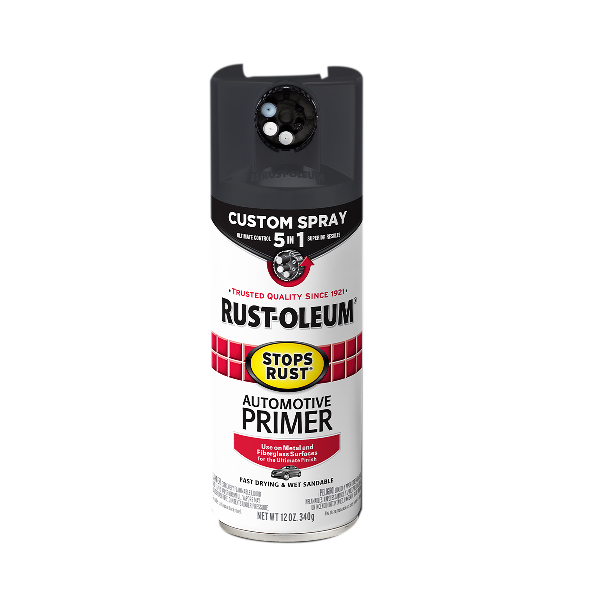 Rust-Oleum Stops Rust Custom 5-In-1 Automotive Primer Spray, Dark Gray, Flat, 12 Oz. Cans, 6PK, 384757DS